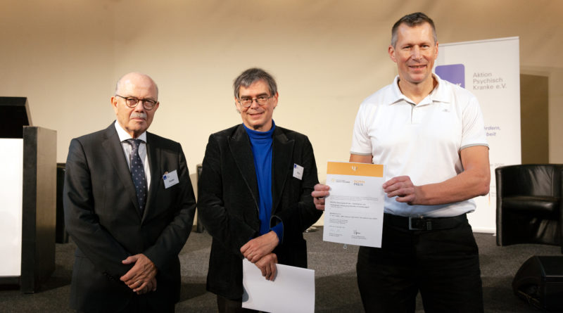 Martin Schultz mit Prof. Gaebel vom Aktionsbündnis Seelische Gesundheit (links) und dem Präsidenten der DGPPN Prof. Andreas Heinz.