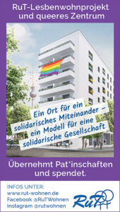Anzeige RuT-Lesbenwohnprojekt und queeres Zentrum.