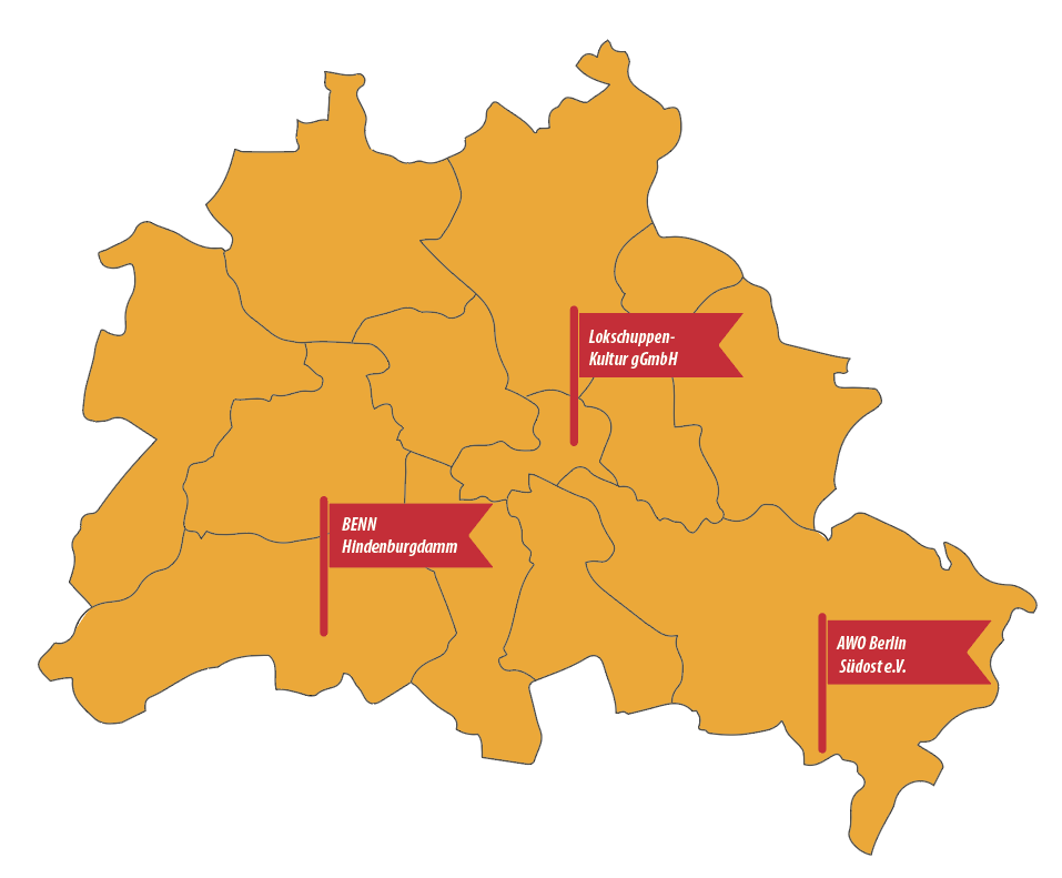 Berlinkarte mit Ortslagen der vorgestellten Räumlichkeiten